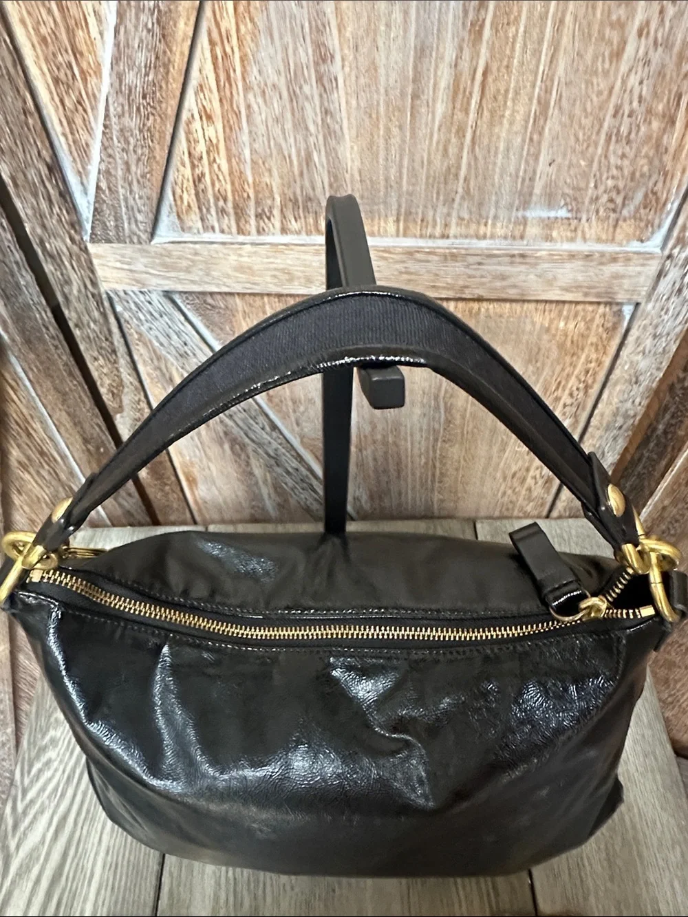 Coach Vintage Y2K Poppy Black Liquid Gloss Tote & Gold Coach Cherry Charm